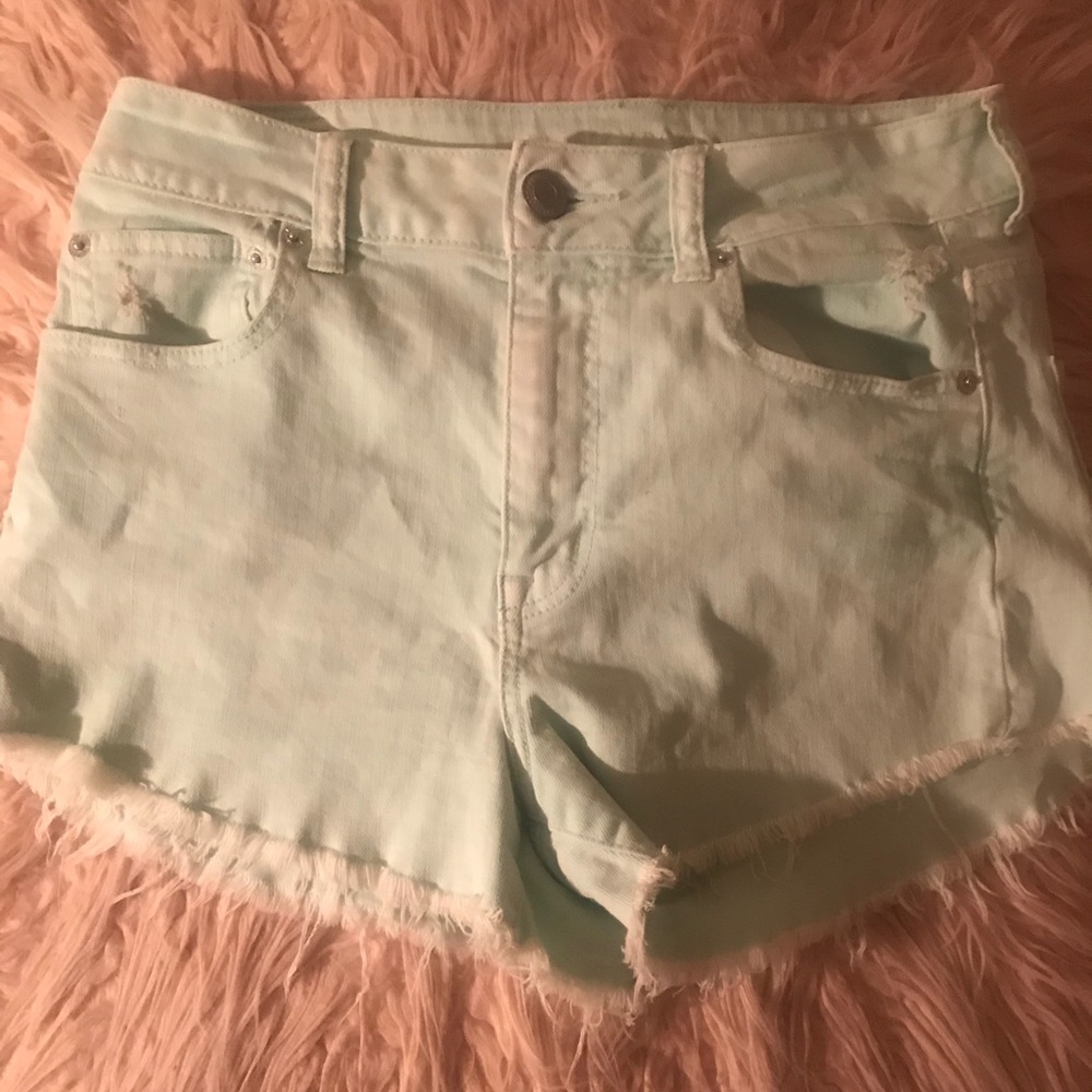 teal denim shorts